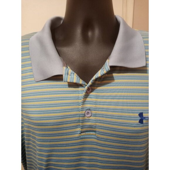 Under Armour UA Heatgear S/S Polo Golf Shirt Men’s 2XL Blue Yellow Striped - Picture 4 of 12